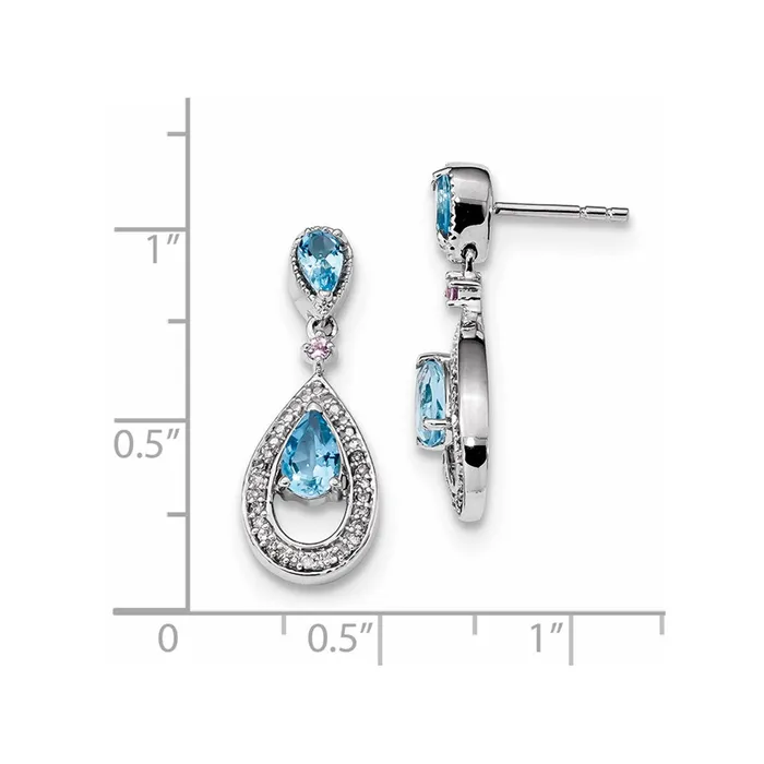 Goldia 14k White Gold Diamond Blue Topaz u0026 Pink Sapphire Post Dangle Earrings Earrings