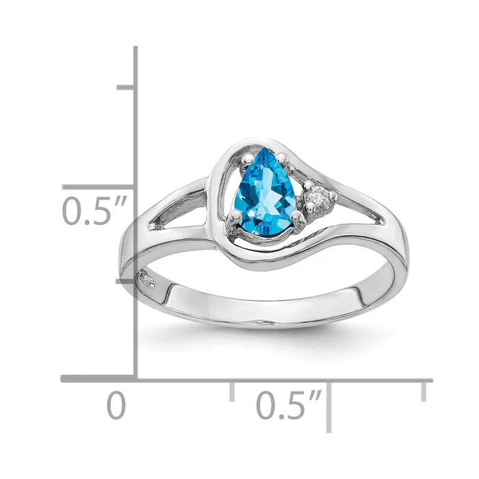 Goldiacom 14k White Gold 6x4mm Pear Blue Topaz AA Real Diamond ring Rings