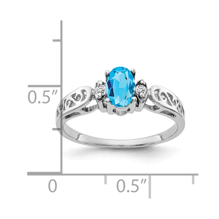 Goldiacom Rings 14k White Gold 6x4mm Oval Blue Topaz VS Real Diamond ring