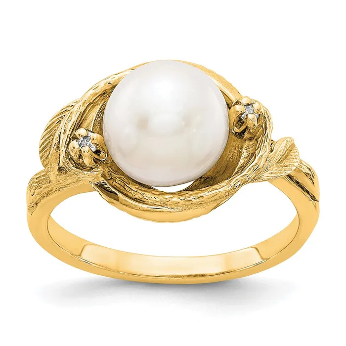 Goldiacom Rings 14K Yellow Gold 75mm FW Cultured Pearl VS Real Diamond ring Goldiacom Rings 14K Yellow Gold 75mm FW Cultured Pearl VS Real Diamond ring