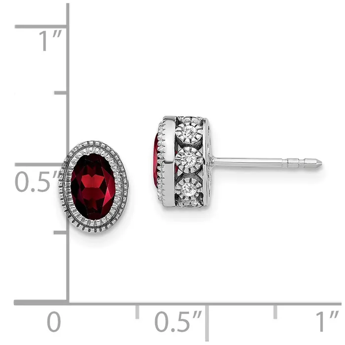 Goldia Earrings 14k White Gold Oval Garnet and Real Diamond Earrings
