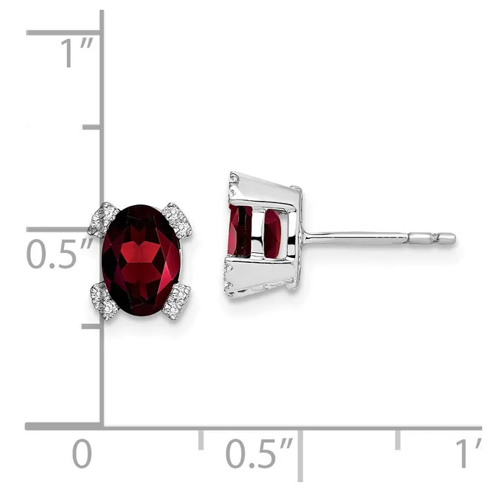 Goldia Earrings 14k White Gold Oval Garnet and Real Diamond Earrings