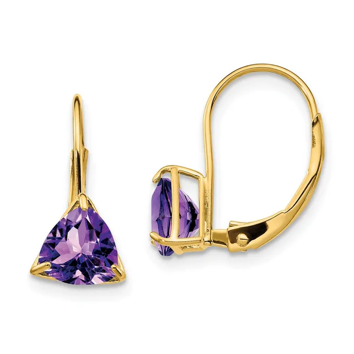 Goldia Earrings 14k Yellow Gold 6mm Trillion Amethyst Leverback Earrings