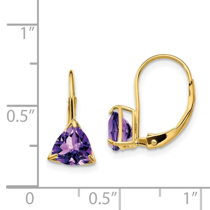 Goldia Earrings 14k Yellow Gold 6mm Trillion Amethyst Leverback Earrings