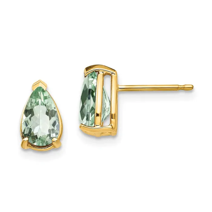 Goldia Earrings 14k Yellow Gold 8x5 Pear Green Quartz Earrings
