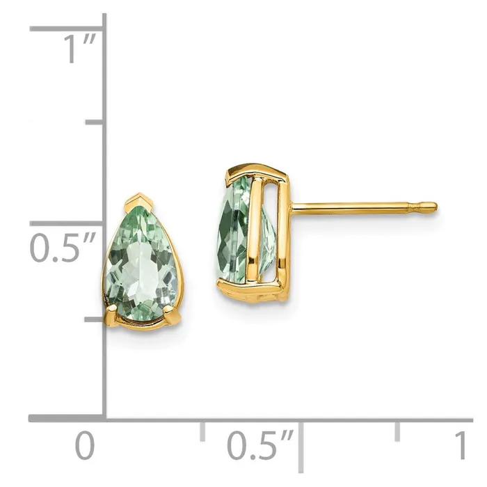 Goldia Earrings 14k Yellow Gold 8x5 Pear Green Quartz Earrings