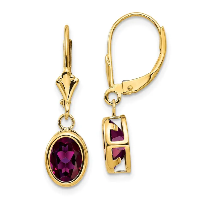 Goldia Earrings 14k Yellow Gold 8x6mm Oval Rhodolite Garnet Leverback Earrings Goldia Earrings 14k Yellow Gold 8x6mm Oval Rhodolite Garnet Leverback Earrings