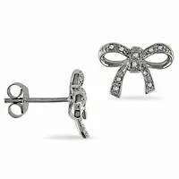 Goldia Earrings Diamond Accent Bow Earrings in Sterling Silver