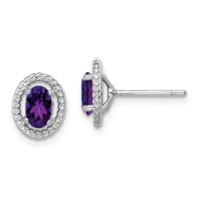 Goldia Earrings Sterling Silver Rhodplat Amethyst Oval Post Earrings