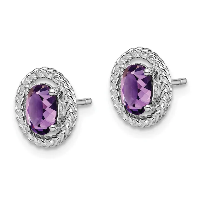 Goldia Earrings Sterling Silver Rhodplat Amethyst Oval Post Earrings