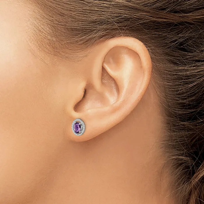 Goldia Earrings Sterling Silver Rhodplat Amethyst Oval Post Earrings