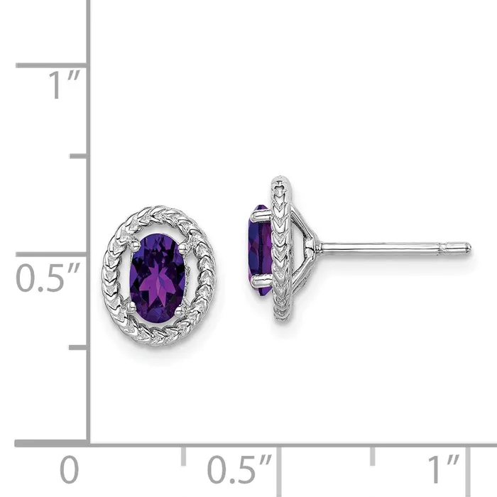 Goldia Earrings Sterling Silver Rhodplat Amethyst Oval Post Earrings