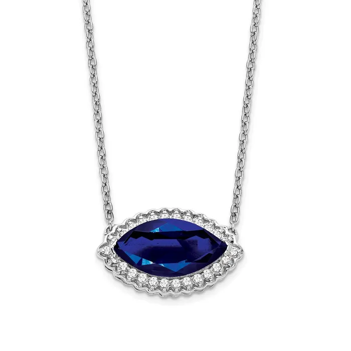 Goldia Necklaces 14k White Gold Marquise Creat SapphireReal Diamond 18in Halo Necklace Goldia Necklaces 14k White Gold Marquise Creat SapphireReal Diamond 18in Halo Necklace