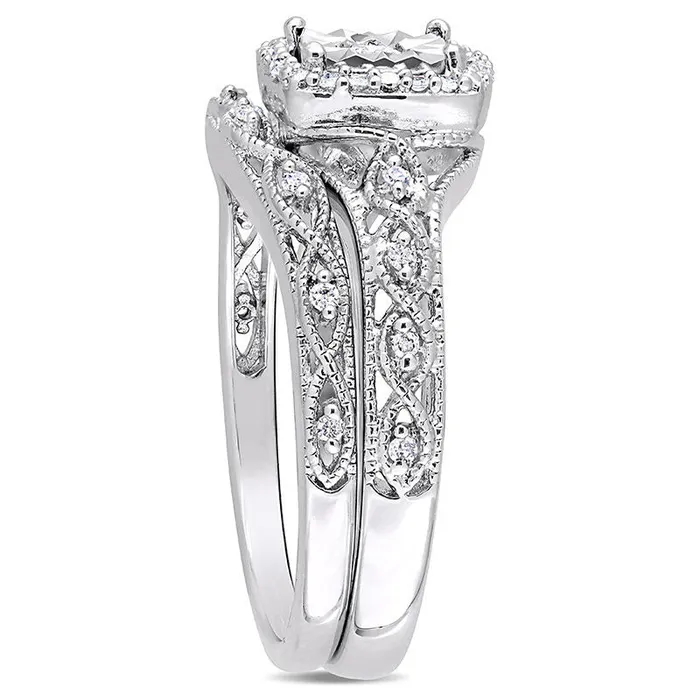 Goldia Rings 020 CT TW Natural Diamond Cushion Frame Twist Antique VintageStyle Bridal Engagement Ring Set in Sterling Silver Goldia Rings 020 CT TW Natural Diamond Cushion Frame Twist Antique VintageStyle Bridal Engagement Ring Set in Sterling Silver
