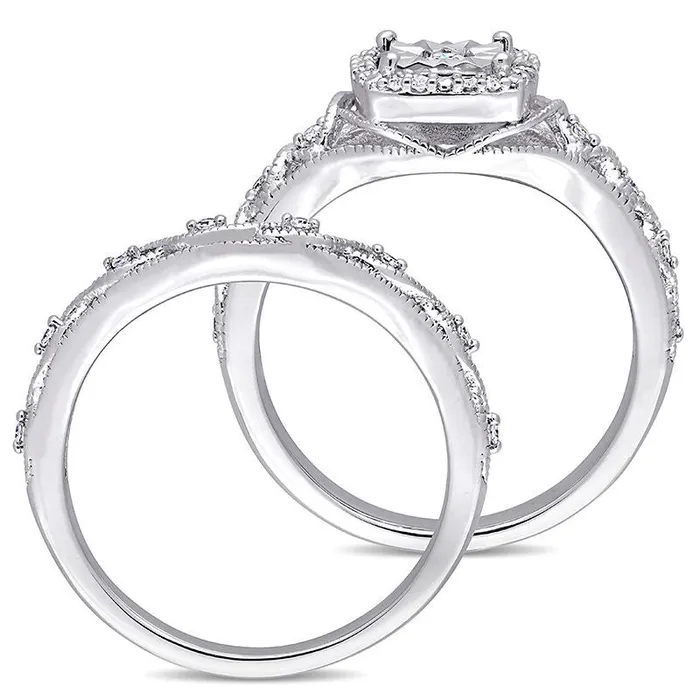 Goldia Rings 020 CT TW Natural Diamond Cushion Frame Twist Antique VintageStyle Bridal Engagement Ring Set in Sterling Silver Goldia Rings 020 CT TW Natural Diamond Cushion Frame Twist Antique VintageStyle Bridal Engagement Ring Set in Sterling Silver
