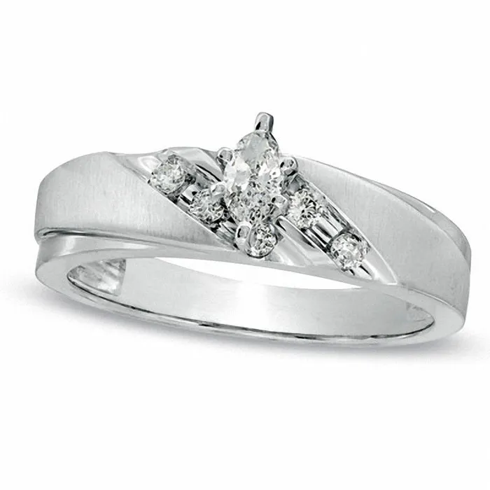 Goldia Rings 025 CT TW Marquise Natural Diamond Grooved Engagement Ring in Solid 10K White Gold Goldia Rings 025 CT TW Marquise Natural Diamond Grooved Engagement Ring in Solid 10K White Gold
