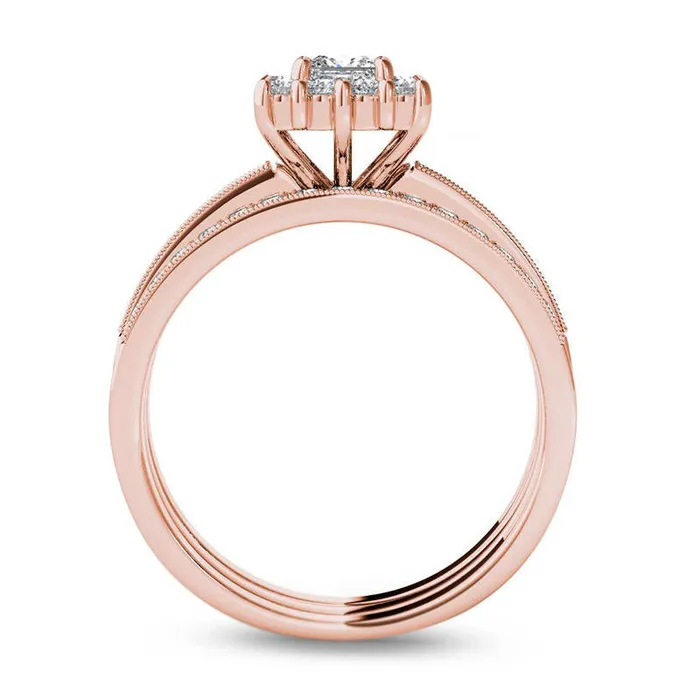 Goldia Rings 088 CT TW PrincessCut Natural Diamond Frame Three Piece Bridal Engagement Ring Set in Solid 14K Rose Gold Goldia Rings 088 CT TW PrincessCut Natural Diamond Frame Three Piece Bridal Engagement Ring Set in Solid 14K Rose Gold