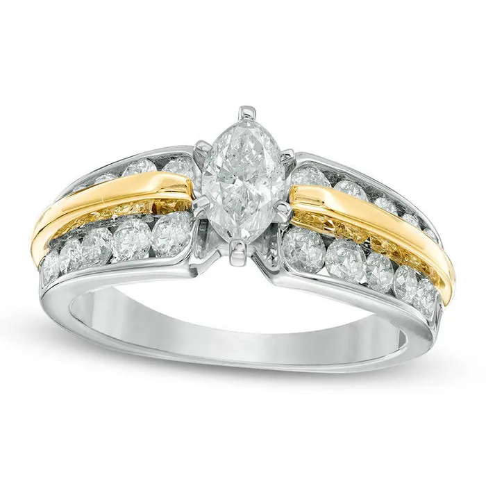 Goldia Rings 15 CT TW Marquise Natural Diamond DoubleRow Engagement Ring in Solid 14K TwoTone Gold Goldia Rings 15 CT TW Marquise Natural Diamond DoubleRow Engagement Ring in Solid 14K TwoTone Gold