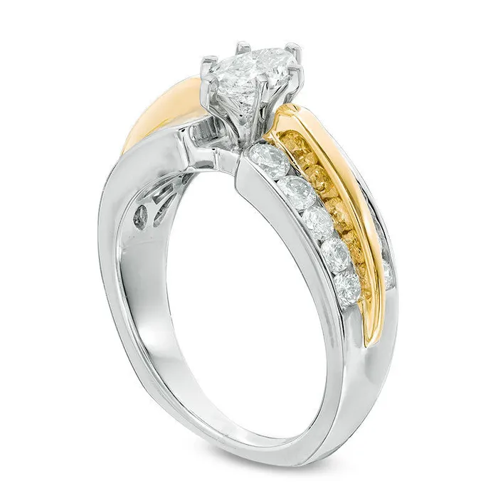 Goldia Rings 15 CT TW Marquise Natural Diamond DoubleRow Engagement Ring in Solid 14K TwoTone Gold Goldia Rings 15 CT TW Marquise Natural Diamond DoubleRow Engagement Ring in Solid 14K TwoTone Gold