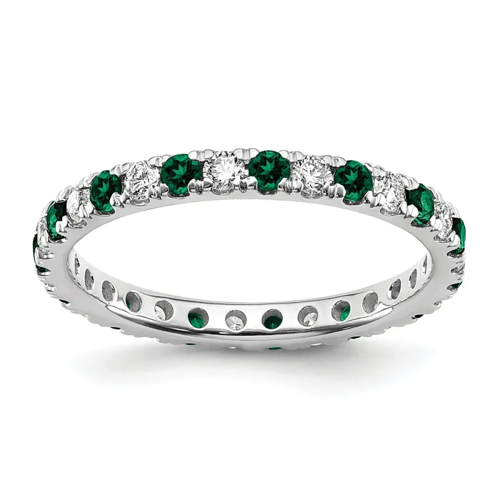 Goldia Rings 14k White Gold 12 Ct Lab Grown Diamond VSSI G and Lab Created Emerald Eternity Band Ring Goldia Rings 14k White Gold 12 Ct Lab Grown Diamond VSSI G and Lab Created Emerald Eternity Band Ring