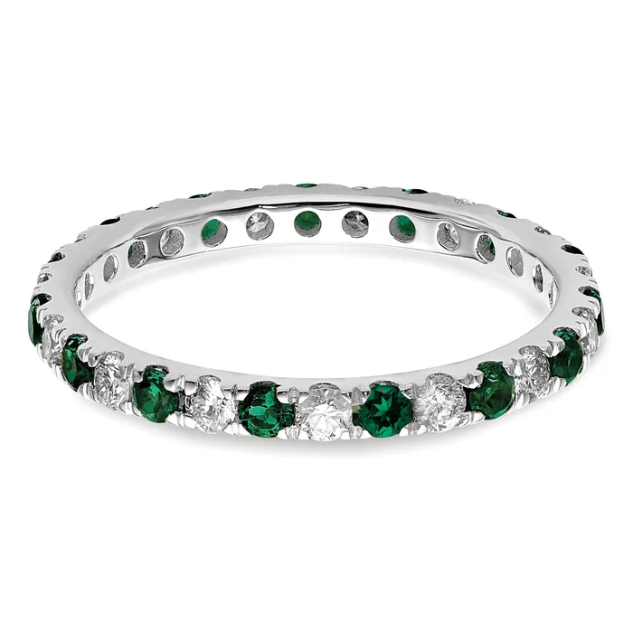 Goldia Rings 14k White Gold 12 Ct Lab Grown Diamond VSSI G and Lab Created Emerald Eternity Band Ring