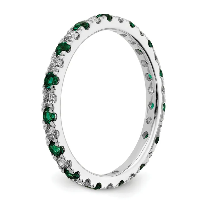 Goldia Rings 14k White Gold 12 Ct Lab Grown Diamond VSSI G and Lab Created Emerald Eternity Band Ring