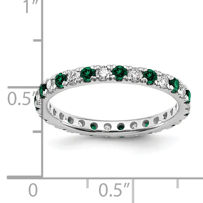 Goldia Rings 14k White Gold 12 Ct Lab Grown Diamond VSSI G and Lab Created Emerald Eternity Band Ring