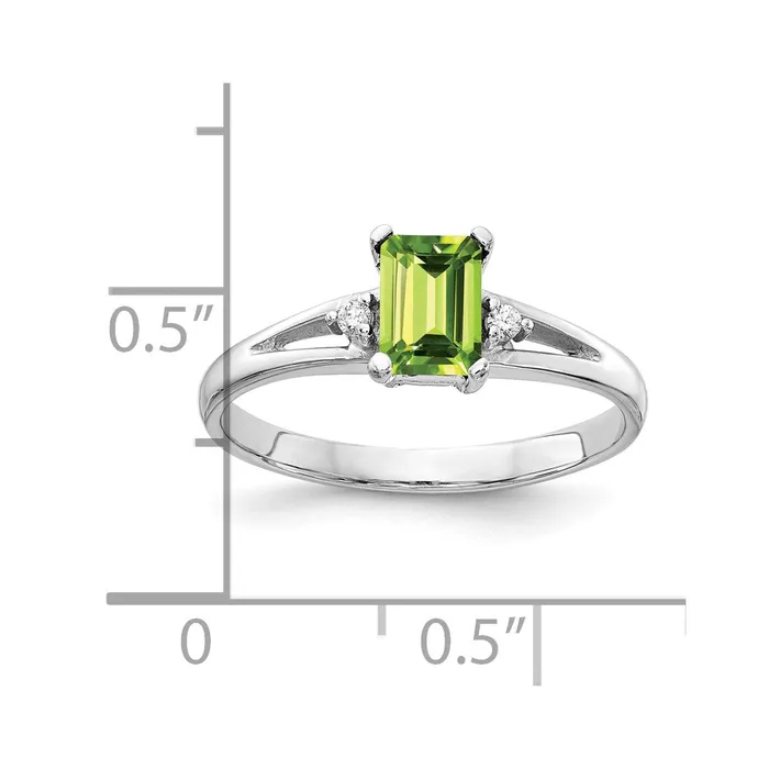 Goldia Rings 14k White Gold 6x4mm Emerald Cut Peridot AA Diamond ring