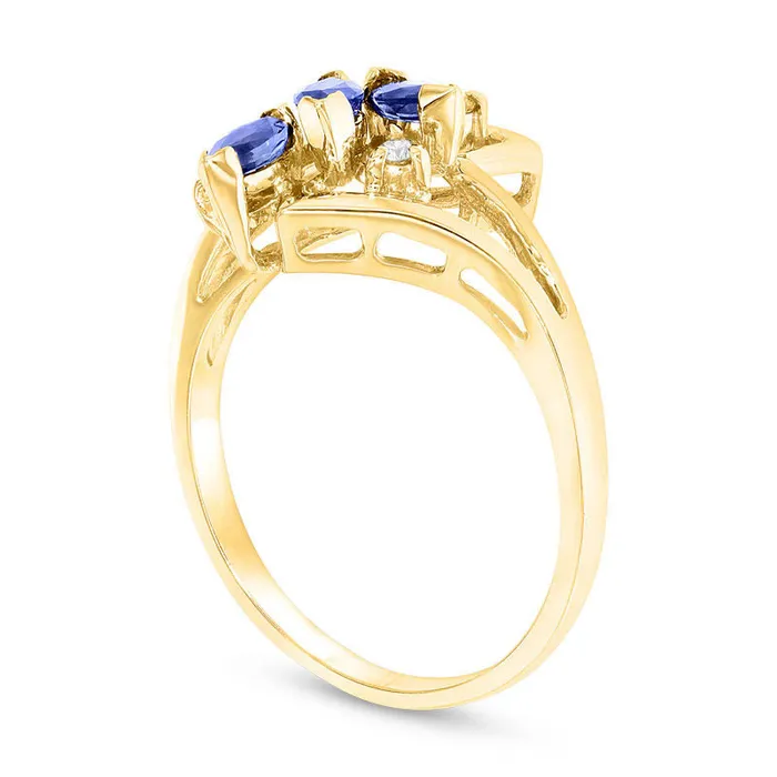 Goldia Rings Marquise Blue Sapphire and Natural Diamond Accent Three Stone Bypass Ring in Solid 14K Gold Goldia Rings Marquise Blue Sapphire and Natural Diamond Accent Three Stone Bypass Ring in Solid 14K Gold