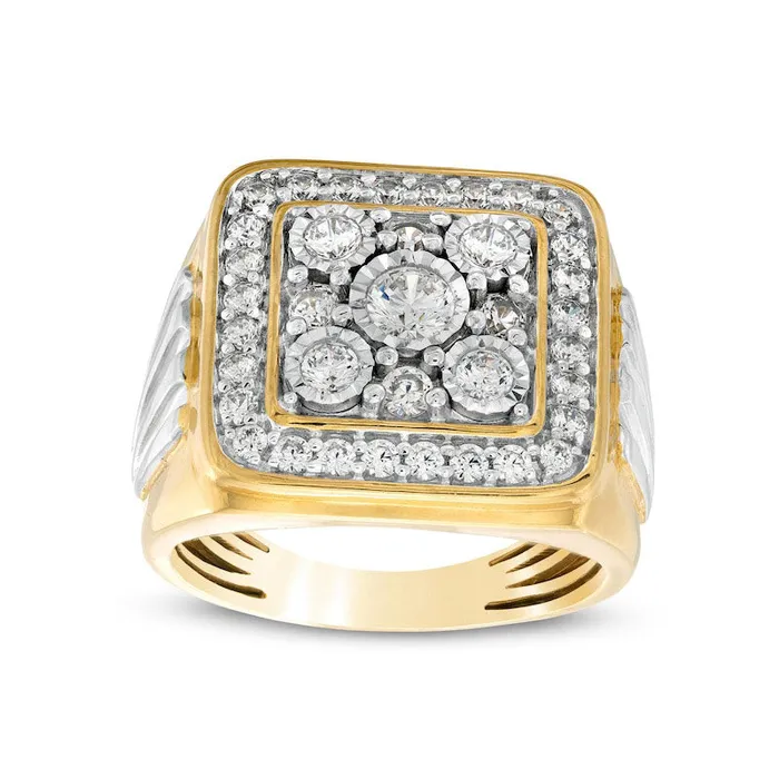 Goldia Rings Mens 138 CT TW Natural Diamond Square Frame Ribbed Side Accent Ring in Solid 10K TwoTone Gold Goldia Rings Mens 138 CT TW Natural Diamond Square Frame Ribbed Side Accent Ring in Solid 10K TwoTone Gold