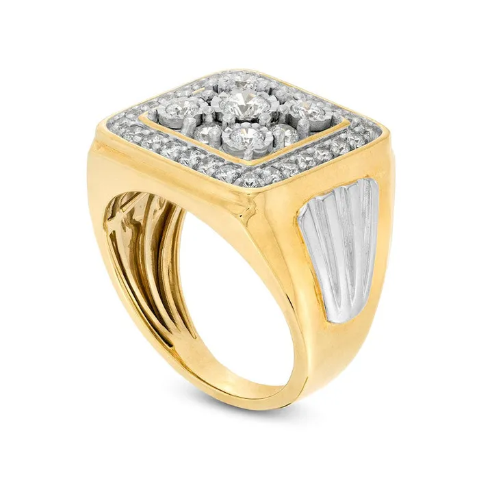 Goldia Rings Mens 138 CT TW Natural Diamond Square Frame Ribbed Side Accent Ring in Solid 10K TwoTone Gold Goldia Rings Mens 138 CT TW Natural Diamond Square Frame Ribbed Side Accent Ring in Solid 10K TwoTone Gold