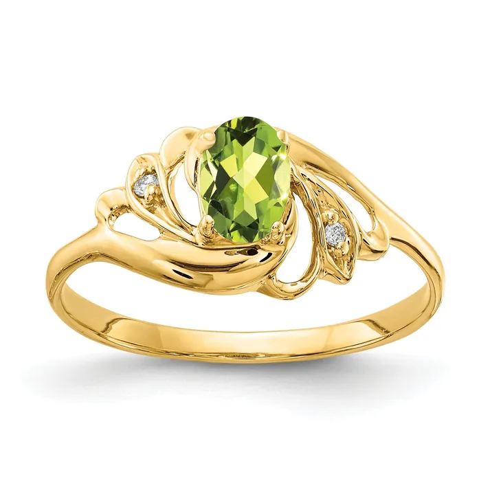 Goldia Rings Solid 14k Yellow Gold 6x4mm Oval Simulated Peridot AA CZ Ring