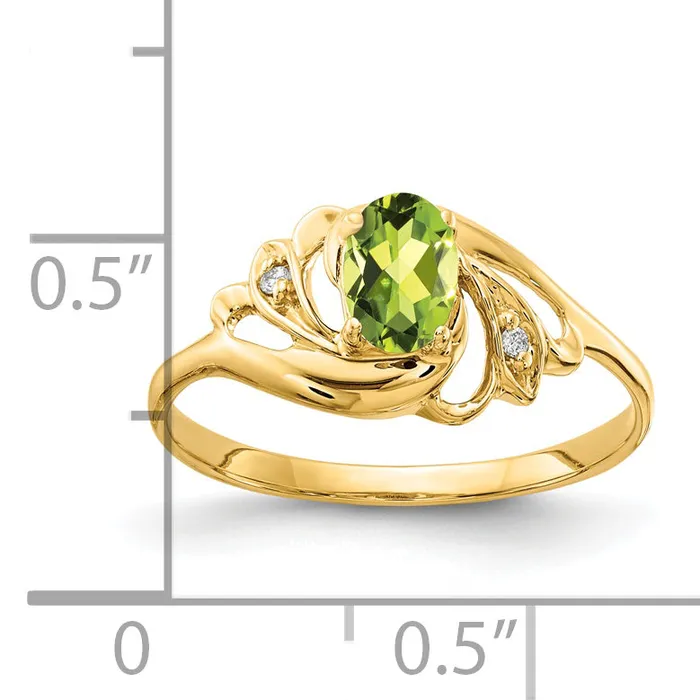 Goldia Rings Solid 14k Yellow Gold 6x4mm Oval Simulated Peridot AA CZ Ring