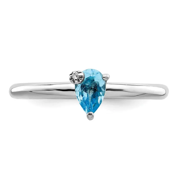 Goldia Rings Sterling Silver Rhodiumplated Pear Swiss Blue Topaz u0026 White Topaz Ring