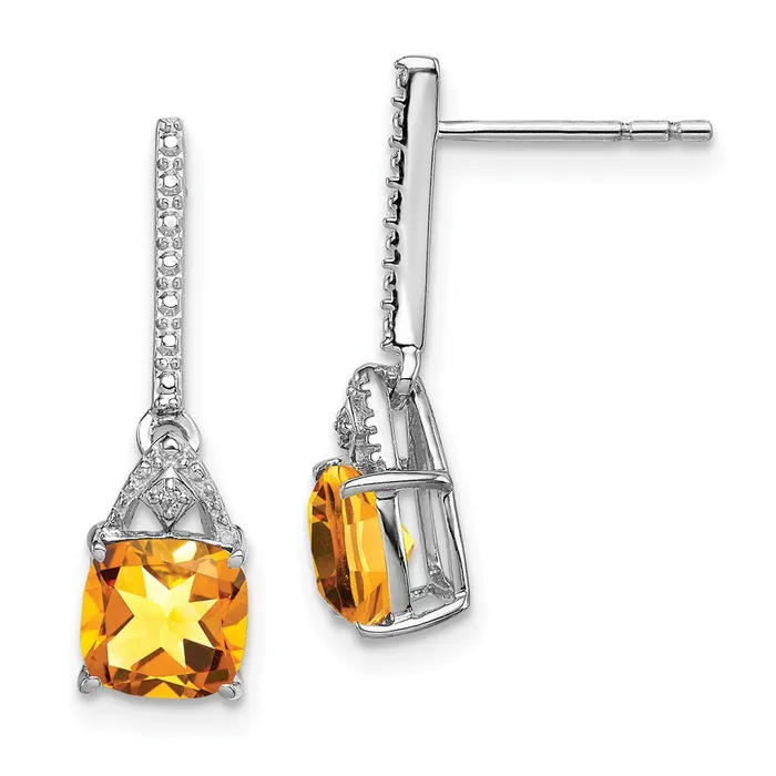 Goldia Sterling Silver Rhodium Plated Diamond and Citrine Post Earrings Earrings Goldia Sterling Silver Rhodium Plated Diamond and Citrine Post Earrings Earrings