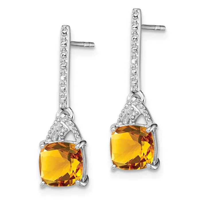 Goldia Sterling Silver Rhodium Plated Diamond and Citrine Post Earrings Earrings