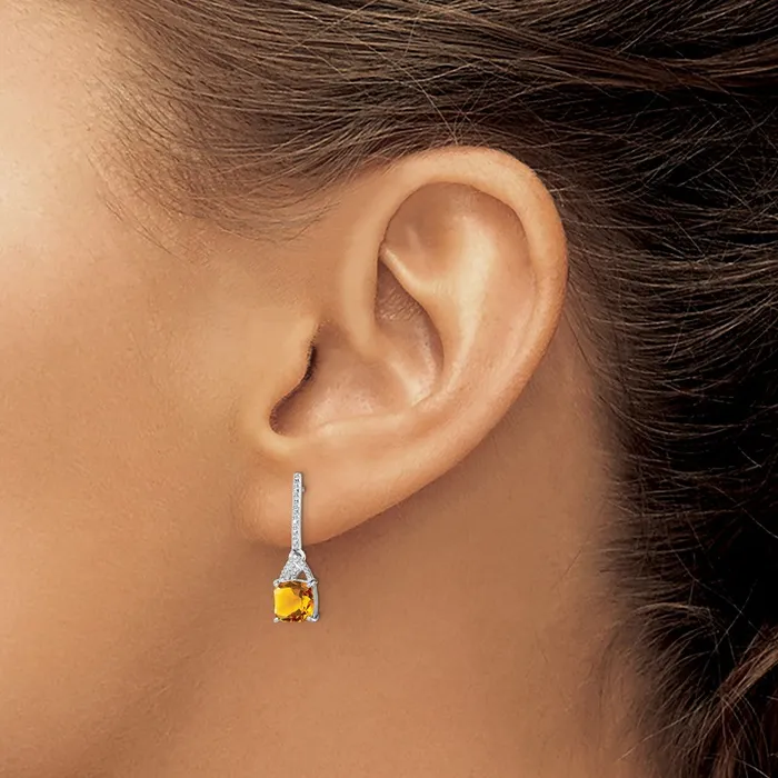 Goldia Sterling Silver Rhodium Plated Diamond and Citrine Post Earrings Earrings