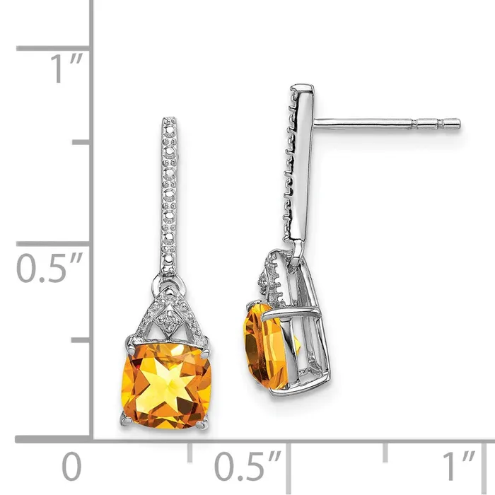 Goldia Sterling Silver Rhodium Plated Diamond and Citrine Post Earrings Earrings