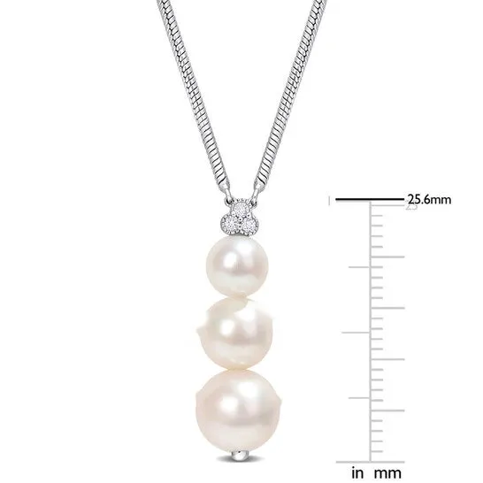 JMS always Necklaces Original AMOUR Freshwater Cultured Pearl and 110 CT TGW White Topaz Graduated Pendant with Chain In Sterling Silver JMS always Necklaces Original AMOUR Freshwater Cultured Pearl and 110 CT TGW White Topaz Graduated Pendant with Chain In Sterling Silver