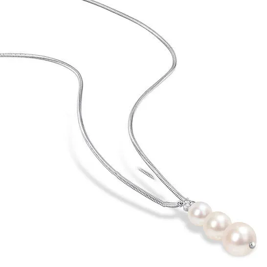 JMS always Necklaces Original AMOUR Freshwater Cultured Pearl and 110 CT TGW White Topaz Graduated Pendant with Chain In Sterling Silver JMS always Necklaces Original AMOUR Freshwater Cultured Pearl and 110 CT TGW White Topaz Graduated Pendant with Chain In Sterling Silver