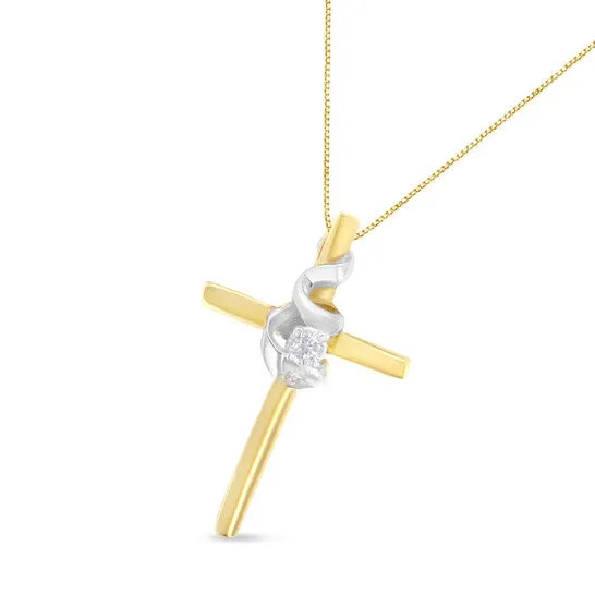 JMS always Necklaces Original Espira 10K TwoTone Yellow White Gold DiamondAccented Spiral Cross 18 Pendant Necklace JK Color I2I3 Clarity JMS always Necklaces Original Espira 10K TwoTone Yellow White Gold DiamondAccented Spiral Cross 18 Pendant Necklace JK Color I2I3 Clarity