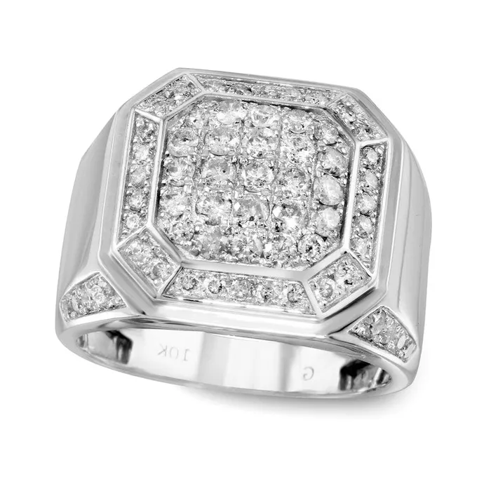 Mens 20 CT TW Composite Natural Diamond Octagon Ring in Solid 10K White Gold Size 10 Goldia Rings Mens 20 CT TW Composite Natural Diamond Octagon Ring in Solid 10K White Gold Size 10 Goldia Rings
