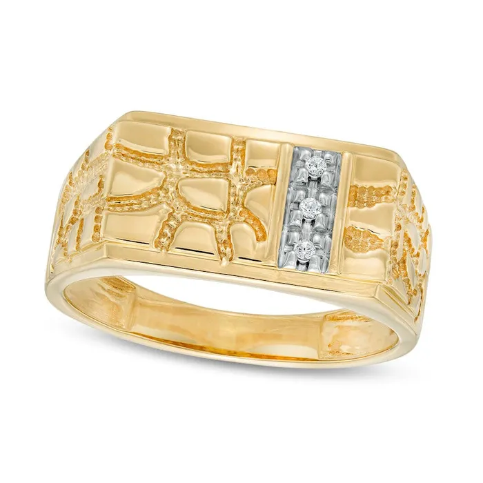 Mens Natural Diamond Accent RectangleTop Nugget Ring in Solid 10K Yellow Gold Goldia Rings Mens Natural Diamond Accent RectangleTop Nugget Ring in Solid 10K Yellow Gold Goldia Rings