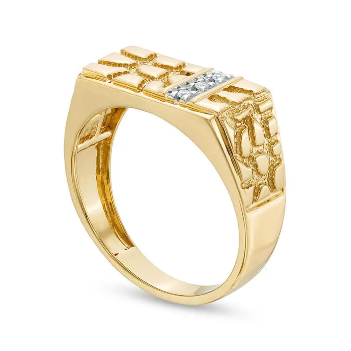 Mens Natural Diamond Accent RectangleTop Nugget Ring in Solid 10K Yellow Gold Goldia Rings Mens Natural Diamond Accent RectangleTop Nugget Ring in Solid 10K Yellow Gold Goldia Rings