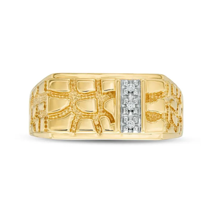 Mens Natural Diamond Accent RectangleTop Nugget Ring in Solid 10K Yellow Gold Goldia Rings Mens Natural Diamond Accent RectangleTop Nugget Ring in Solid 10K Yellow Gold Goldia Rings