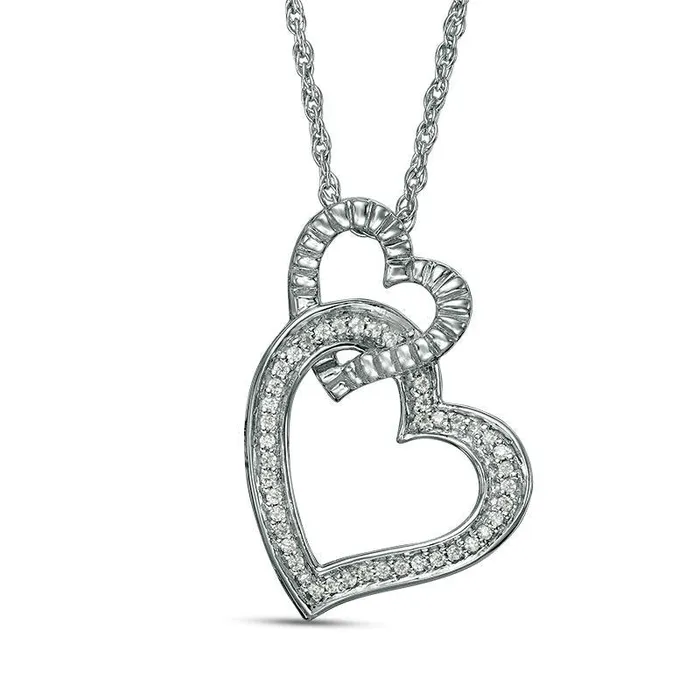 Necklaces 005 CT TW Natural Diamond Double Tilted Heart Pendant in Sterling Silver Goldia Necklaces 005 CT TW Natural Diamond Double Tilted Heart Pendant in Sterling Silver Goldia