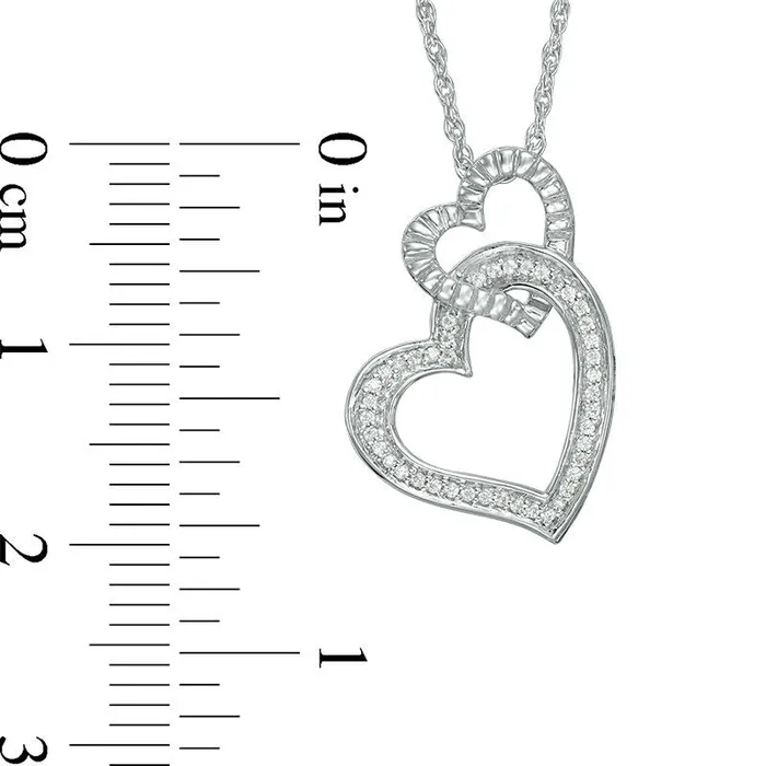 Necklaces 005 CT TW Natural Diamond Double Tilted Heart Pendant in Sterling Silver Goldia Necklaces 005 CT TW Natural Diamond Double Tilted Heart Pendant in Sterling Silver Goldia