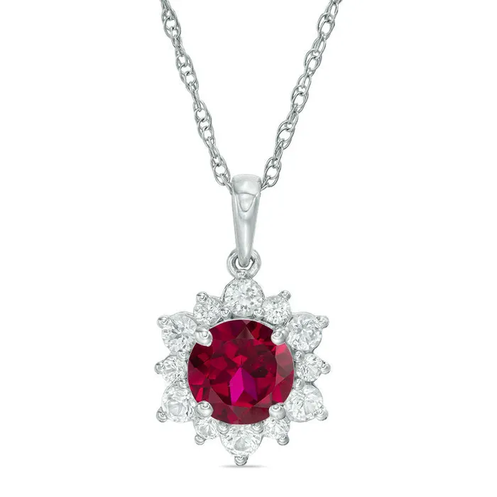 Necklaces 70mm LabCreated Ruby and White Sapphire Sunburst Pendant in Sterling Silver Goldia Necklaces 70mm LabCreated Ruby and White Sapphire Sunburst Pendant in Sterling Silver Goldia