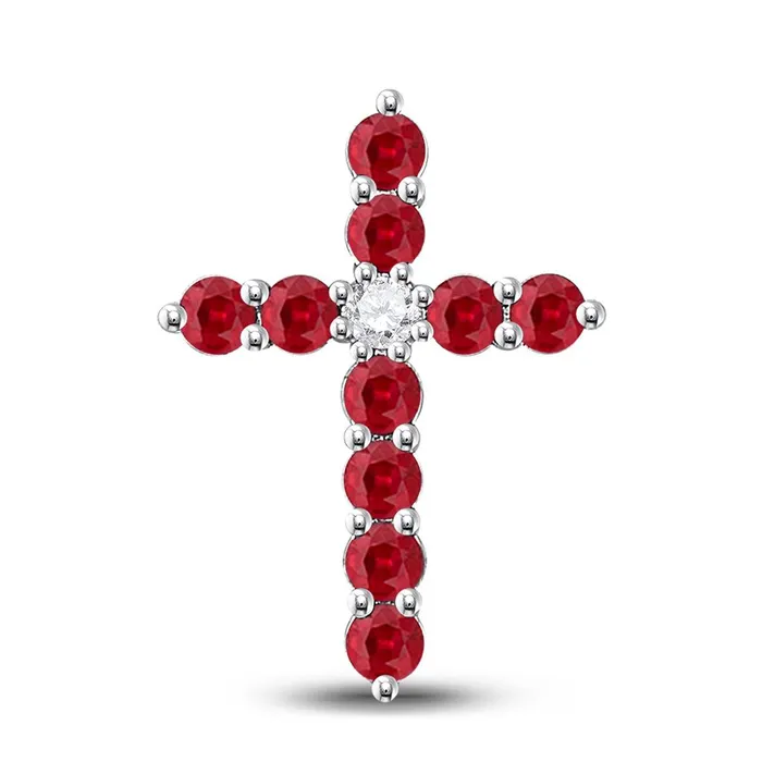 Necklaces gndatlanta 14k White Gold Round Created Ruby Cross Pendant 78 Cttw Necklaces gndatlanta 14k White Gold Round Created Ruby Cross Pendant 78 Cttw