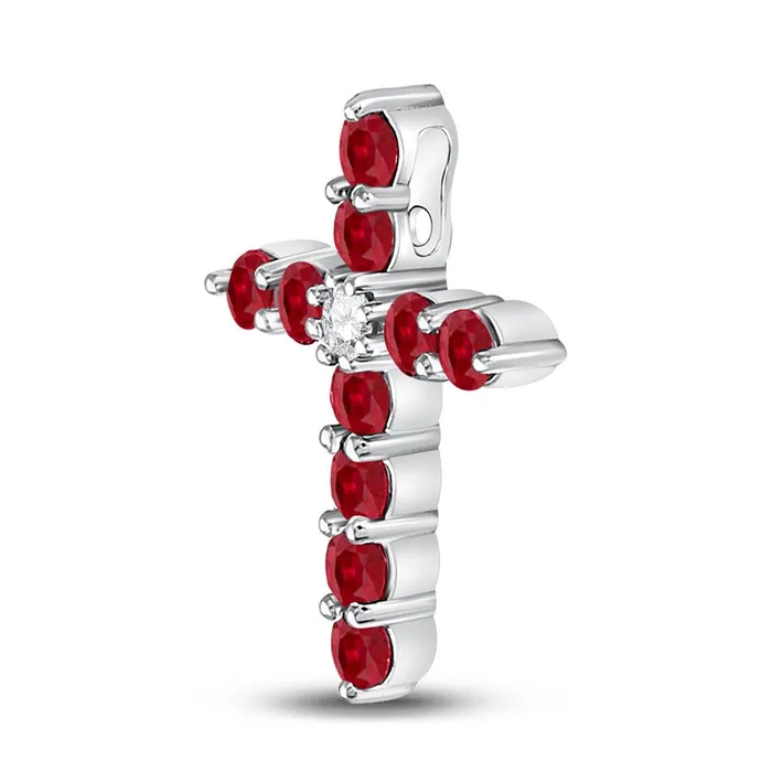 Necklaces gndatlanta 14k White Gold Round Created Ruby Cross Pendant 78 Cttw